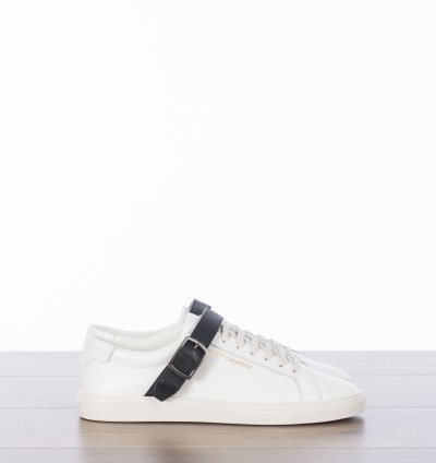 Andy Sneakers With Black Leather Strap In White Leather