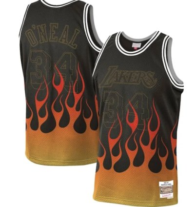 Shaquille Oneal Los Angeles Lakers 1996-97 Hardwood Classics Flames Swingman Jersey - Black