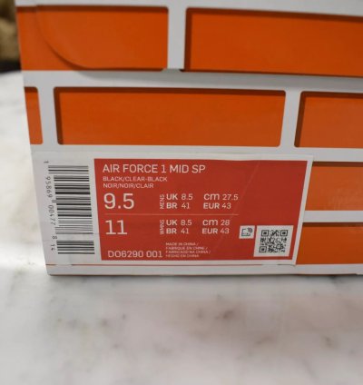 Nike Off White Virgil Abloh Air Force 1 Mid Sneakers Black Clear