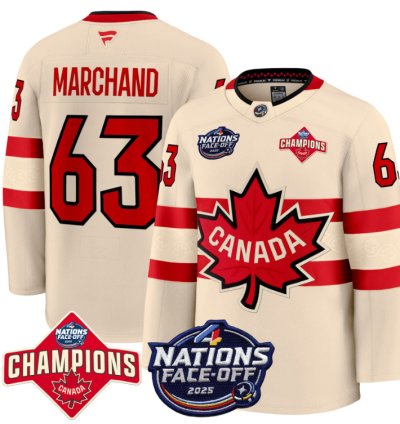 Brad Marchand Jersey 63 Canada 4 Nations Face-off 2025 Champions Cream