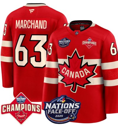 Mens Brad Marchand Jersey 63 Canada 4 Nations Face-off 2025 Champions Red