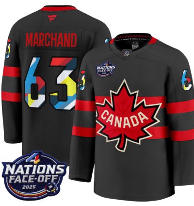 Mens Brad Marchand Jersey 63 Canada 4 Nations Face-off 2025 V2 Stitched Black
