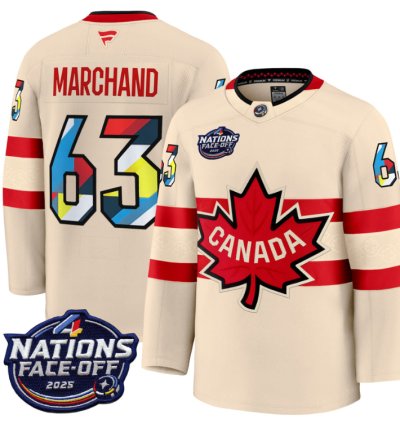 Mens Brad Marchand Jersey 63 Canada 4 Nations Face-off 2025 V2 Stitched Cream