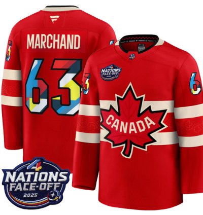 Mens Brad Marchand Jersey 63 Canada 4 Nations Face-off 2025 V2 Stitched Red