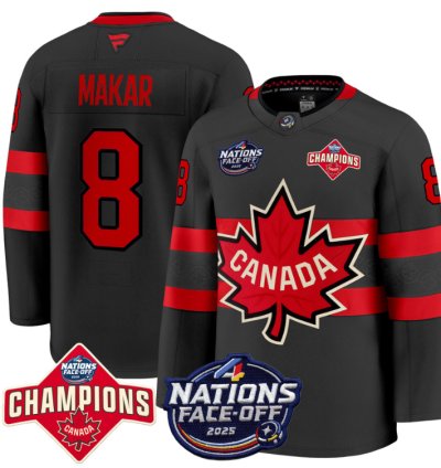 Mens Cale Makar Jersey 8 Canada 4 Nations Face-off 2025 Champions Black