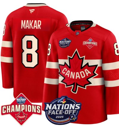 Mens Cale Makar Jersey 8 Canada 4 Nations Face-off 2025 Champions Red