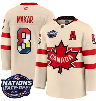 Mens Cale Makar Jersey 8 Canada 4 Nations Face-off 2025 V2 Stitched Cream