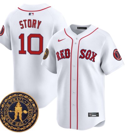 Trevor Story Jersey 10 Boston Red Sox Freedom Trail Patch Vapor Premier Limited Stitched White
