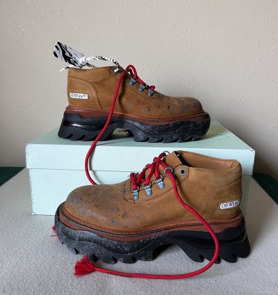 Off White Chunky Ridged Sole Low Top Boots In Brown