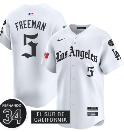 Freddie Freeman Jersey 5 Dodgers Mexico 2025 La Gothic Style Patch Premier Limited Stitched White