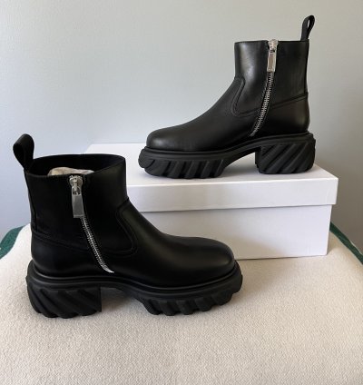 Off White Exploration Motor Ankle Boots In Black