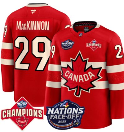 Mens Nathan Mackinnon Jersey 29 Canada 4 Nations Face-off 2025 Champions Red
