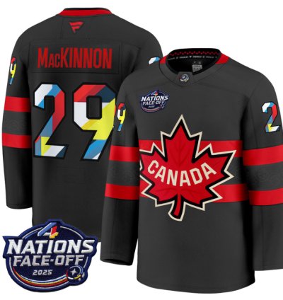 Mens Nathan Mackinnon Jersey 29 Canada 4 Nations Face-off 2025 V2 Black