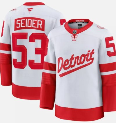 Mens Moritz Seider Jersey 53 Detroit Red Wings White 2025 Stadium Stitched