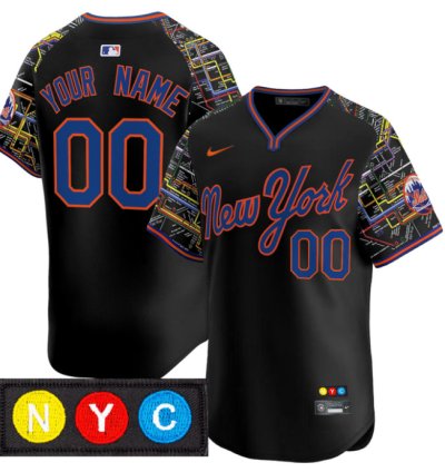 Custom New York Mets Jersey Subway Style Vapor Premier Limited Stitched Black