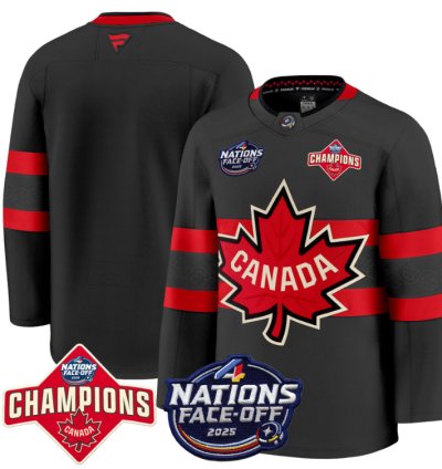 Mens Team Jersey Canada 4 Nations Face-off 2025 Champions Patch Stitched Black