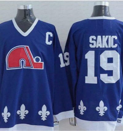 Mens Vintage Joe Sakic Jersey 19 Quebec Nordiques Stitched Dark Blue