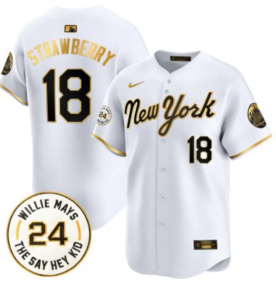 Darryl Strawberry Jersey 18 Mets Willie Mays Patch Vapor Premier Limited Stitched New York Gold