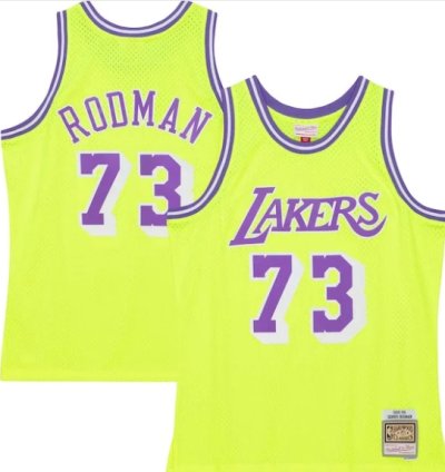 Dennis Rodman Los Angeles Lakers Hardwood Classics 199899 Tropical Swingman Jersey - Neon Yellow