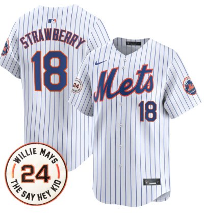 Darryl Strawberry Jersey 18 Mets Willie Mays Patch Vapor Premier Limited Stitched White