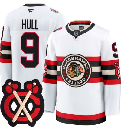 Bobby Hull Jersey 9 Chicago Blackhawks Winter Classic Patch Stitched White
