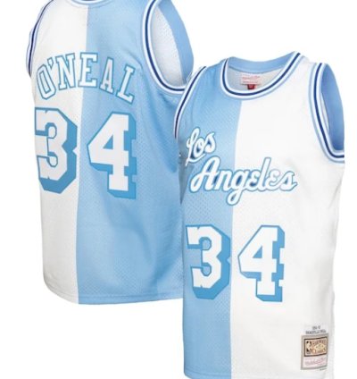 Shaquille Oneal Los Angeles Lakers Big Tall Hardwood Classics 199697 Split Swingman Jersey - Powder Bluewhite