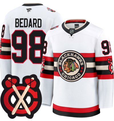 Connor Bedard Jersey 98 Chicago Blackhawks Winter Classic Patch Stitched White