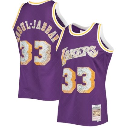 Kareem Abdul-jabbar Los Angeles Lakers 1996-97 Hardwood Classics Nba 75th Anniversary Diamond Swingman Jersey - Purple