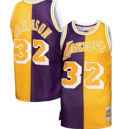 Magic Johnson Los Angeles Lakers Big Tall Hardwood Classics 198485 Split Swingman Jersey - Purplegold