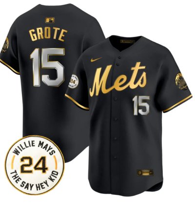 Jerry Grote Jersey 15 Mets Willie Mays Patch Vapor Premier Limited Stitched Black Gold