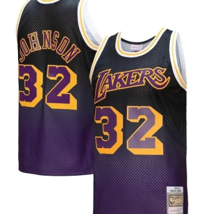 Magic Johnson Los Angeles Lakers 198485 Hardwood Classics Fadeaway Swingman Player Jersey - Purple