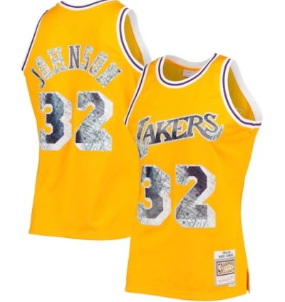 Magic Johnson Los Angeles Lakers 198485 Hardwood Classics Nba 75th Anniversary Diamond Swingman Jersey - Gold