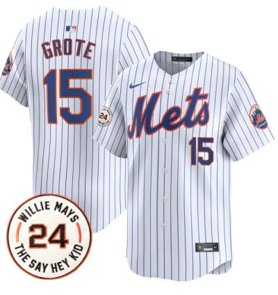 Jerry Grote Jersey 15 Mets Willie Mays Patch Vapor Premier Limited Stitched White