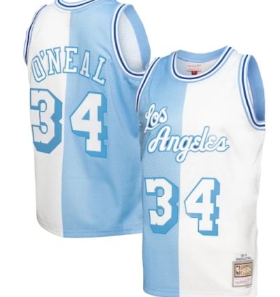 Shaquille Oneal Los Angeles Lakers Hardwood Classics 199697 Split Swingman Jersey - Powder Bluewhite