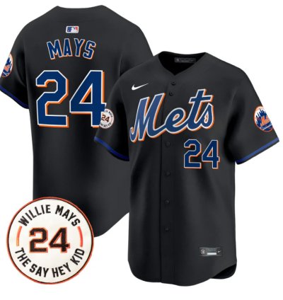 Willie Mays Jersey 24 New York Mets Willie Mays Patch Vapor Premier Limited Stitched Black