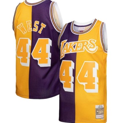 Jerry West Los Angeles Lakers Hardwood Classics 197172 Split Swingman Jersey - Purplegold