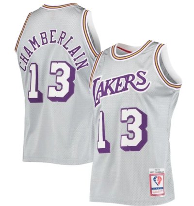 Wilt Chamberlain Los Angeles Lakers 75th Anniversary 197172 Hardwood Classics Swingman Jersey - Silver