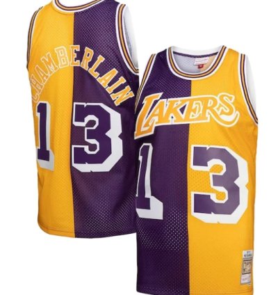 Wilt Chamberlain Los Angeles Lakers Hardwood Classics 197172 Split Swingman Jersey - Purplegold