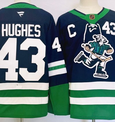 Custom Men Quinn Hughes Canucks Navy Jersey All Stitched