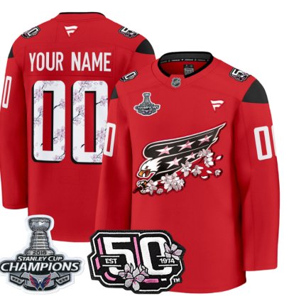 Custom Washington Capitals Jersey 50th Anniversary 2018 Stanley Cup Champions Patch Red