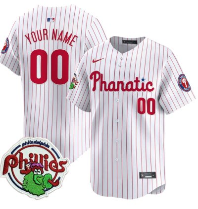 Custom Phillies Jersey Phanatic Patch Vapor Premier Limited Stitched White Pinstripe