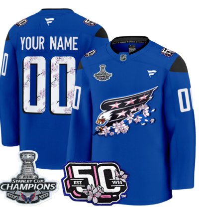 Custom Washington Capitals Jersey 50th Anniversary 2018 Stanley Cup Champions Patch Royal