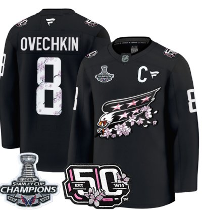 Alex Ovechkin Jersey 8 Washington Capitals 50th 2018 Stanley Cup Champions Patch Black