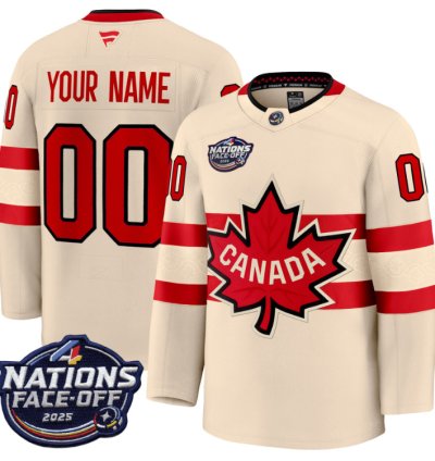 Mens Custom Canada Jersey 4 Nations Face-off 2025 Premium All Stitched Cream