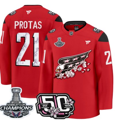 Aliaksei Protas Jersey 21 Washington Capitals 50th 2018 Stanley Cup Champions Patch Red