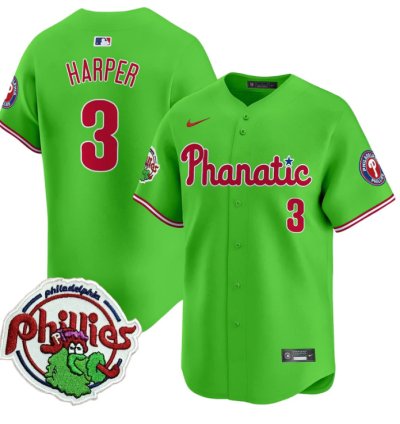 Bryce Harper Jersey 3 Phillies Phanatic Patch Vapor Premier Limited Stitched Green