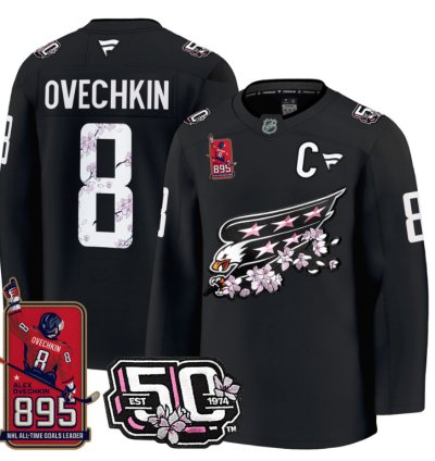 Ovechkin Jersey 8 Washington Capitals All-time Leading Goals Leader Patch Black