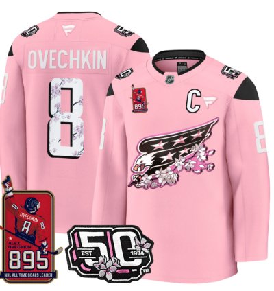 Ovechkin Jersey 8 Washington Capitals All-time Leading Goals Leader Patch Cherry Blossom