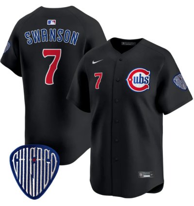Dansby Swanson Jersey 7 Chicago Cubs Blue Alternate Vapor Premier Limited Stitched Black