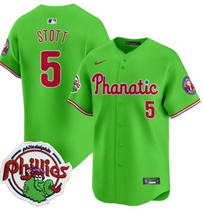 Bryson Stott Jersey 5 Phillies Phanatic Patch Vapor Premier Limited Stitched Green